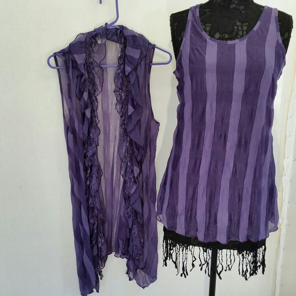 B2G1 NWT Purple Silk Tank & long vest